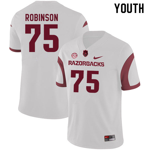 Youth #75 Silas Robinson Arkansas Razorbacks College Football Jerseys Sale-White - Click Image to Close